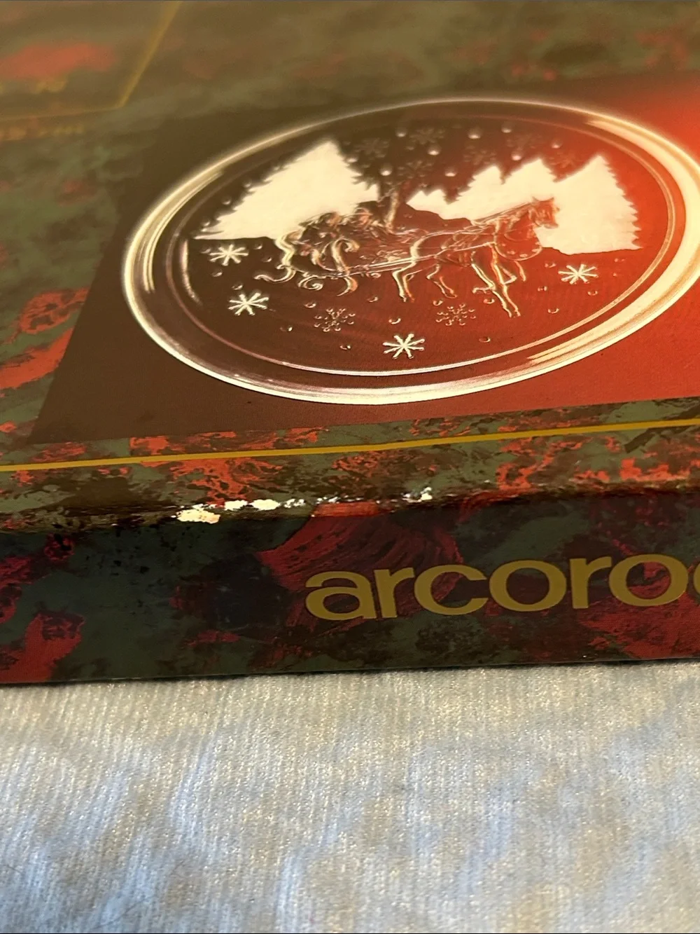 Arcoroc France Through the Woods collection Christmas glass serving platter